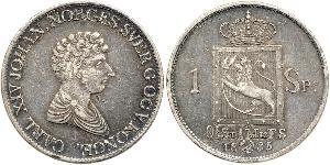 1 Daler Norvège Argent Charles XIV Jean de Suède (1763-1844)