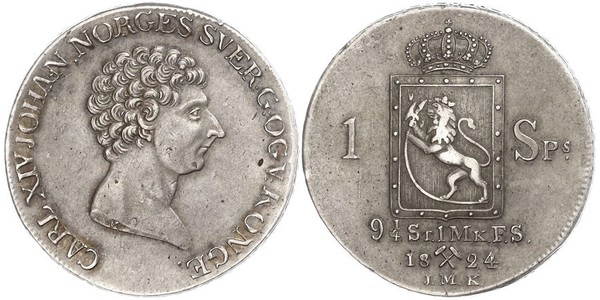 1 Daler Noruega Plata Carlos XIV Juan de Suecia (1763-1844)