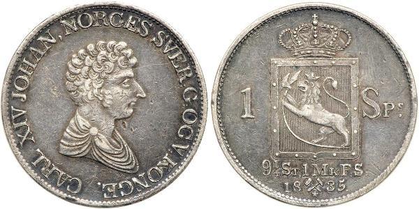 1 Daler Noruega Plata Carlos XIV Juan de Suecia (1763-1844)