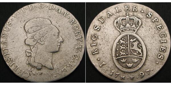 1 Daler / 1 Speciedaler Датско-норвежское королевство (1536-1814) Срібло Крістіан VIII король Данії (1786 - 1848)