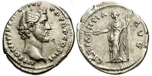 1 Denario Impero romano (27BC-395) Argento Antonino Pio  (86-161)