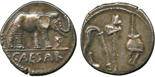 1 Denario Repubblica romana (509BC-27BC) Argento Giulio Cesare (100BC- 44 BC)