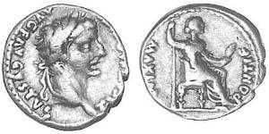 1 Denario Imperio romano (27BC-395) Plata Tiberio Claudio Nerón (42 BC-37)