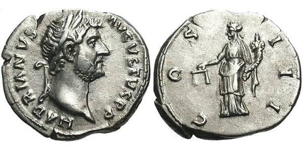 1 Denarius Römische Kaiserzeit (27BC-395) Silber Hadrian  (76 - 138) 