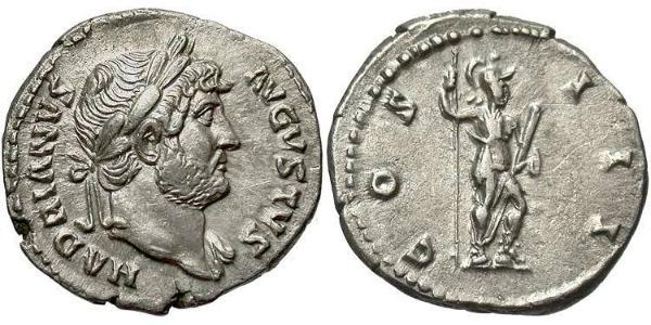 1 Denarius Roman Empire (27BC-395) Silver Hadrian  (76 - 138) 