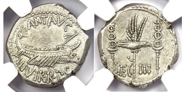 1 Denarius 罗马共和国 (509 BC - 27 BC) 銀 Mark Antony (83BC-30BC)
