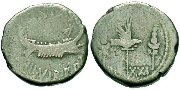 1 Denarius 罗马共和国 (509 BC - 27 BC) 銀 Mark Antony (83BC-30BC)