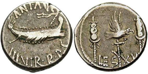 1 Denarius 罗马共和国 (509 BC - 27 BC) 銀 Mark Antony (83BC-30BC)