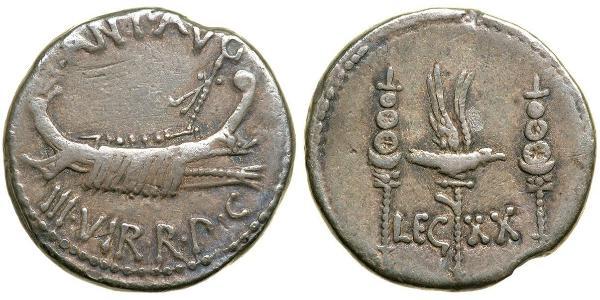 1 Denarius 罗马共和国 (509 BC - 27 BC) 銀 Mark Antony (83BC-30BC)