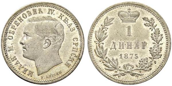 1 Denaro Serbia Argento Milan Obrenović IV di Serbia