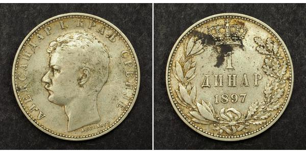 1 Denaro Serbia Argento Alessandro I di Serbia