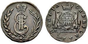 1 Denga Russisches Reich (1720-1917) Kupfer Katharina II (1729-1796)