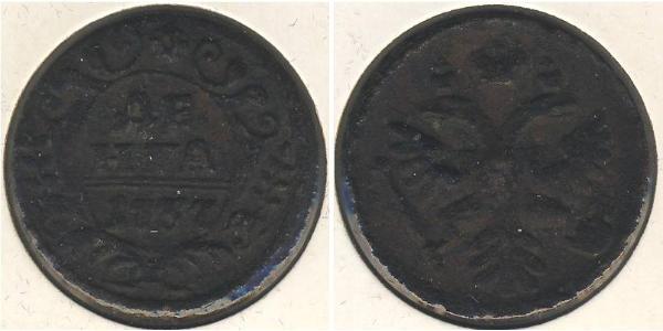 1 Denga Russisches Reich (1720-1917) Kupfer Jelisaweta I Petrowna (1709-1762)