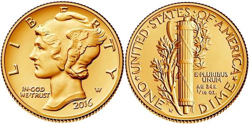 1 Dime Estados Unidos de América (1776 - ) Oro 