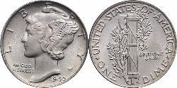 10 Цент / 1 Дайм США (1776 - ) Серебро/Медь 