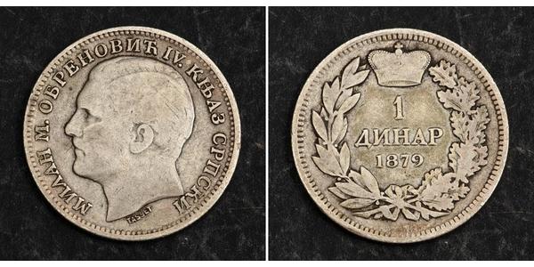 1 Dinar Serbie Argent Milan Ier de Serbie