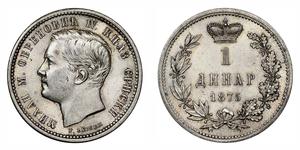 1 Dinar Serbia Silver Milan I of Serbia