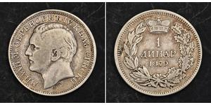 1 Dinar Serbia Silver Milan I of Serbia