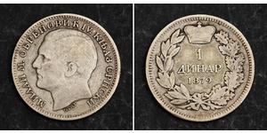 1 Dinar Serbia Silver Milan I of Serbia