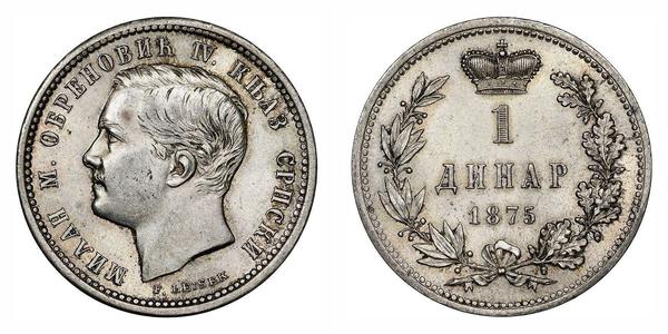 1 Dinar Serbia Silver Milan I of Serbia