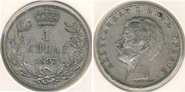 1 Dinar Serbia Silver Alexander I of Serbia