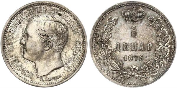 1 Dinar Serbia Silver Milan I of Serbia