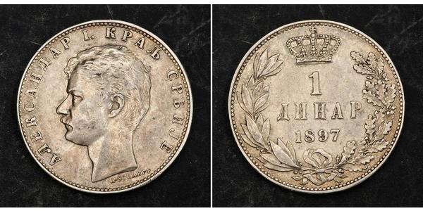 1 Dinar Serbia Silver Alexander I of Serbia