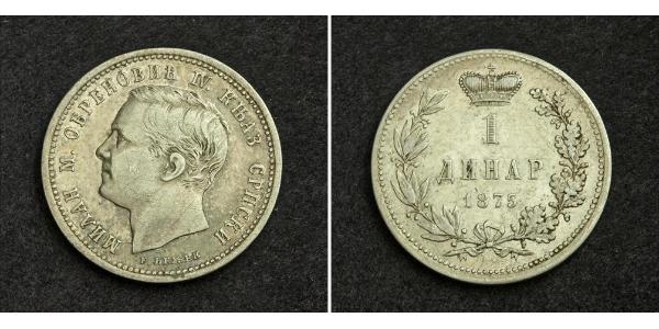 1 Dinar Serbia Silver Milan I of Serbia