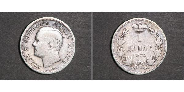 1 Dinar Serbia Silver Milan I of Serbia