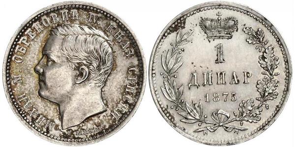 1 Dinar 塞尔维亚 銀 Milan I of Serbia