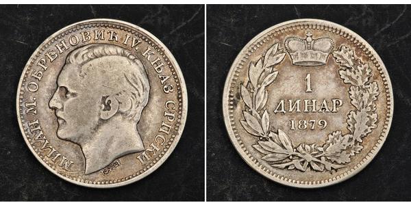 1 Dinar 塞尔维亚 銀 Milan I of Serbia