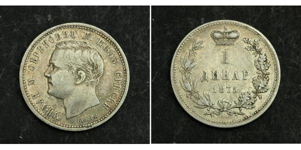 1 Dinar 塞尔维亚 銀 Milan I of Serbia
