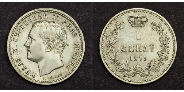 1 Dinar 塞尔维亚 銀 Milan I of Serbia