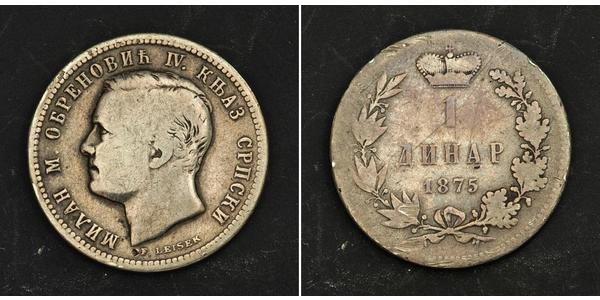 1 Dinar 塞尔维亚 銀 Milan I of Serbia