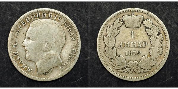 1 Dinar 塞尔维亚 銀 Milan I of Serbia