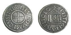 1 Dinaro Frankish Empire (481-843) Plata Ludovico Pío (778-840)