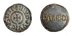 1 Dinaro Frankish Empire (481-843) Plata Ludovico Pío (778-840)