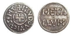 1 Dinaro Frankish Empire (481-843) Plata Ludovico Pío (778-840)