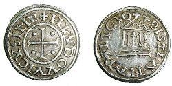 1 Dinaro Frankish Empire (481-843) Plata Ludovico Pío (778-840)
