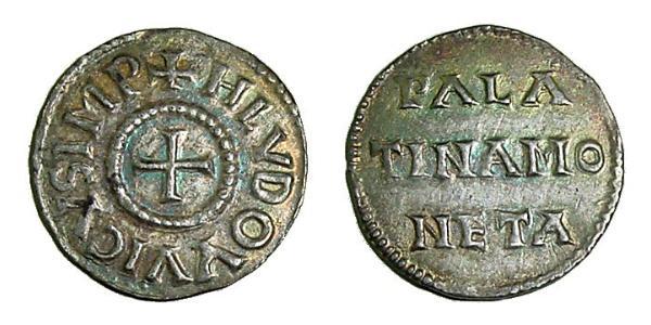 1 Dinaro Frankish Empire (481-843) Plata Ludovico Pío (778-840)