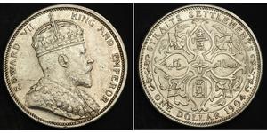 1 Dollar Établissements des détroits (1826 - 1946) Argent Édouard VII (1841-1910)