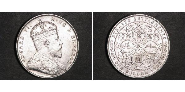 1 Dollar Établissements des détroits (1826 - 1946) Argent Édouard VII (1841-1910)