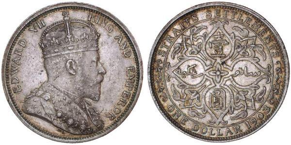 1 Dollar Établissements des détroits (1826 - 1946) Argent Édouard VII (1841-1910)