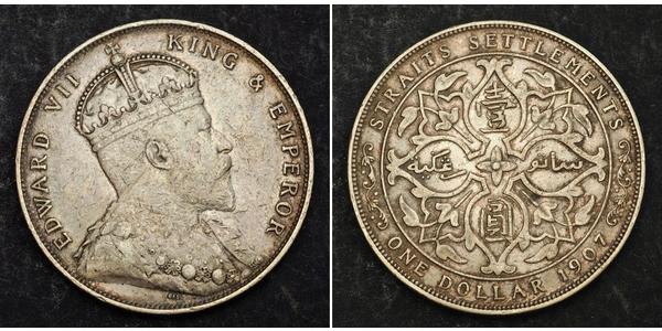 1 Dollar Établissements des détroits (1826 - 1946) Argent Édouard VII (1841-1910)
