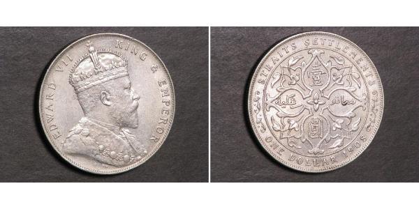 1 Dollar Établissements des détroits (1826 - 1946) Argent Édouard VII (1841-1910)