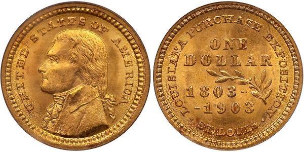 1 Dollar Vereinigten Staaten von Amerika (1776 - ) Gold Thomas Jefferson (1743-1826)