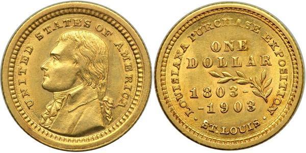 1 Dollar 美利堅合眾國 (1776 - ) 金 Thomas Jefferson (1743-1826)