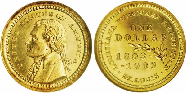 1 Dollar 美利堅合眾國 (1776 - ) 金 Thomas Jefferson (1743-1826)