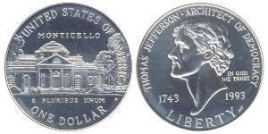 1 Dollar 美利堅合眾國 (1776 - ) 銀 Thomas Jefferson (1743-1826)