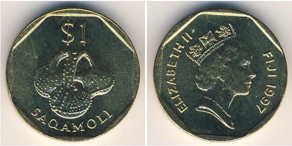 1 Dollar Fiji 黃銅 伊丽莎白二世 (1926-2022)